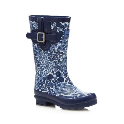 Girls' blue floral wellington boots